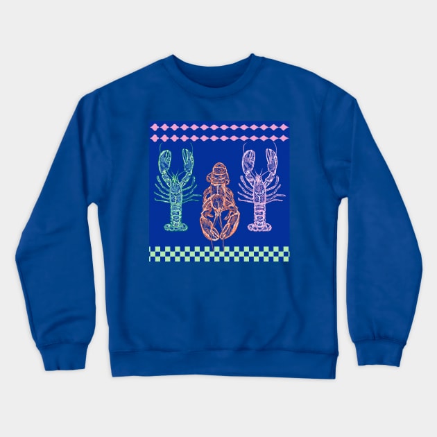 Gingham Blue Lobster Crewneck Sweatshirt by edmproject